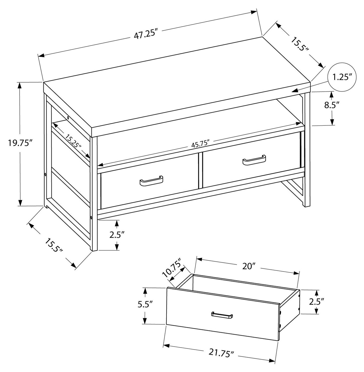 Meuble TV en melamine et en métal