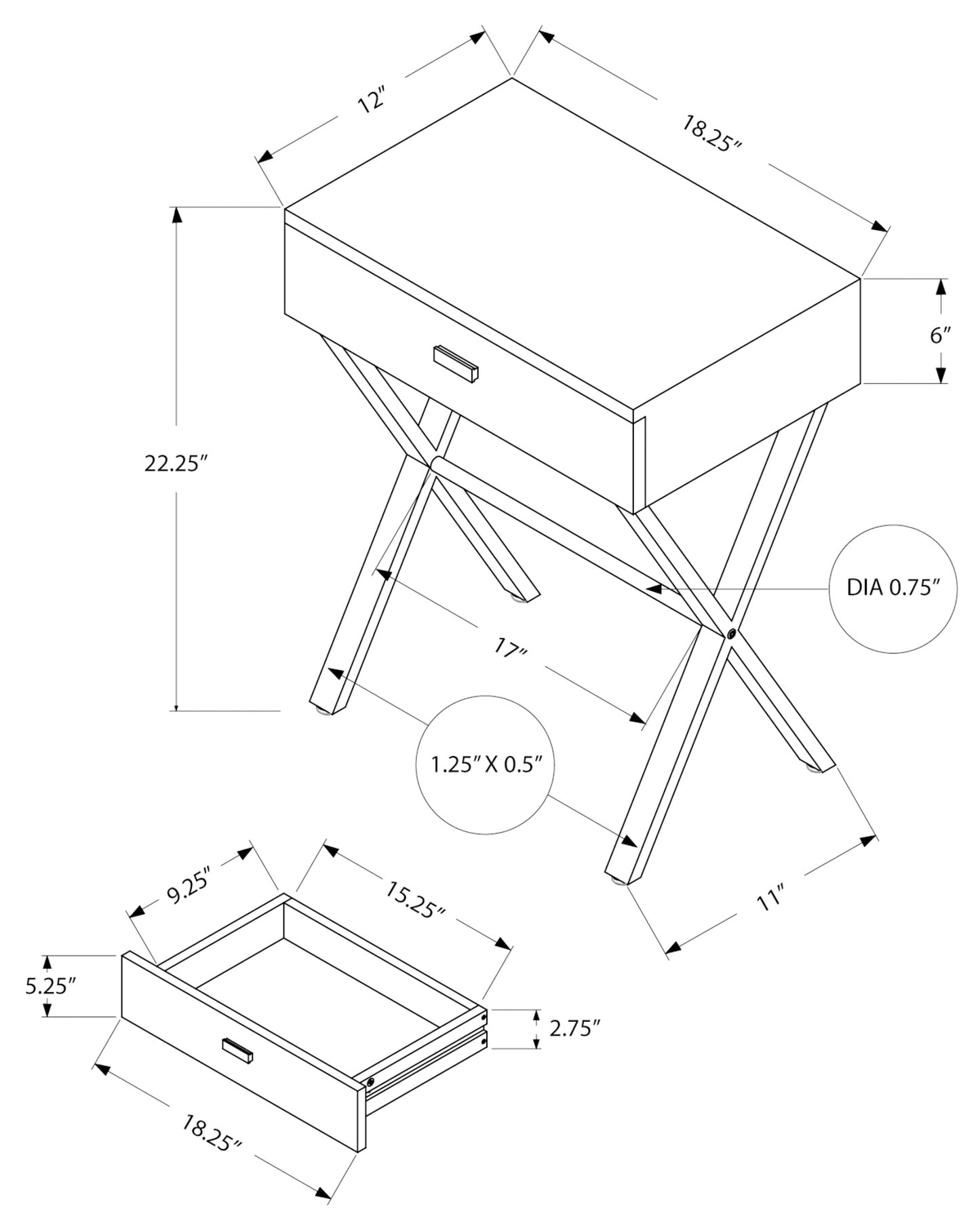 Table d'appoint en mélamine et métal