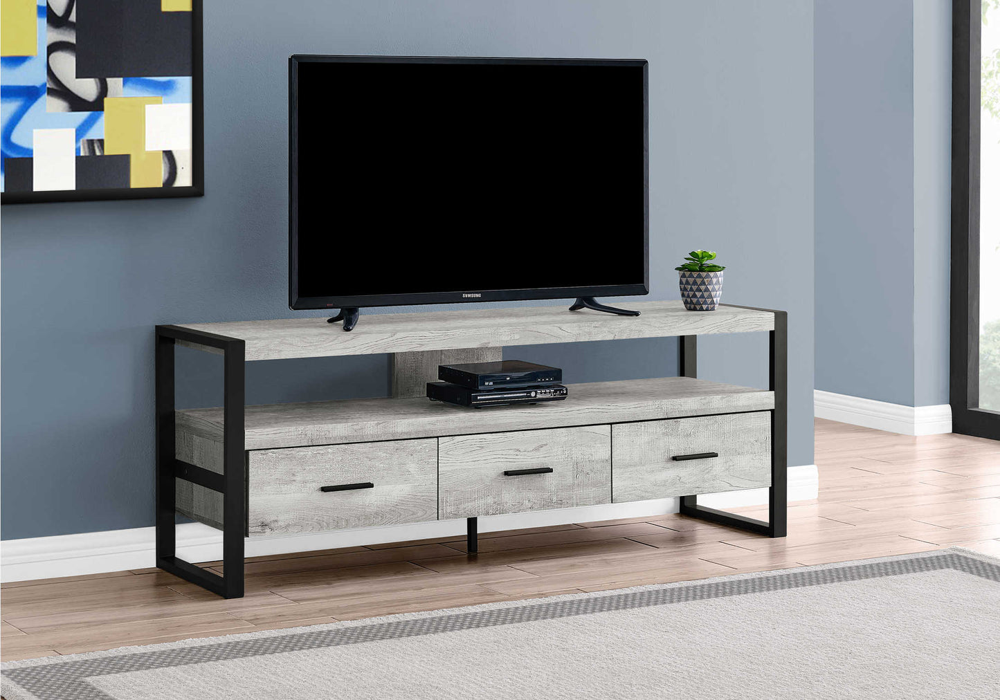 Meuble TV en faux bois taupe (3 tiroirs)