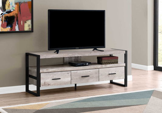 Meuble TV en faux bois taupe (3 tiroirs)