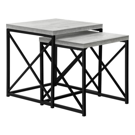 Table gigognes - ensemble de 2 - en faux bois gris et en métal noir