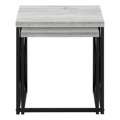 Table gigognes - ensemble de 2 - en faux bois gris et en métal noir