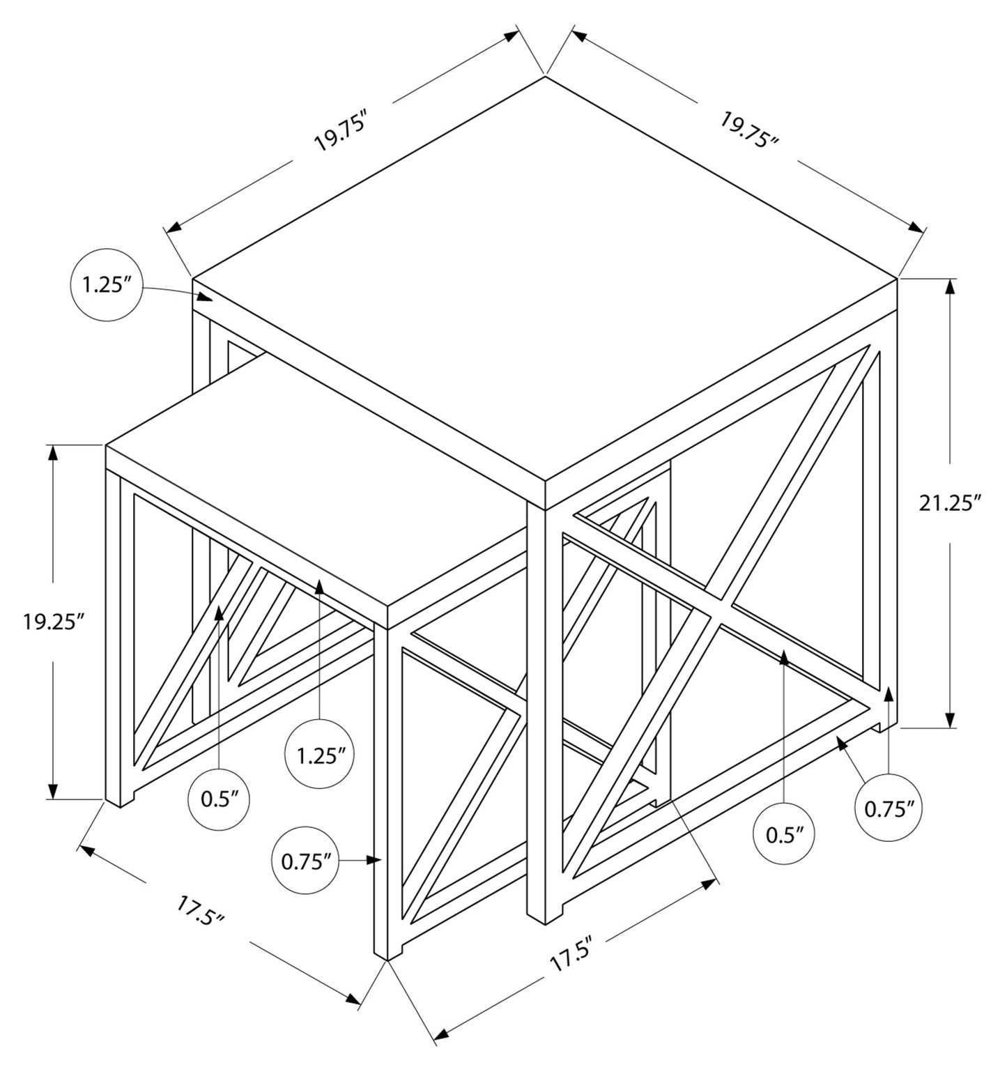 Table gigognes - ensemble de 2 - en faux bois gris et en métal noir